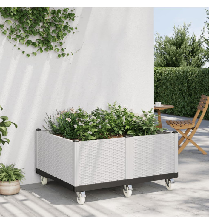 Jardinière à roulettes blanc 100x80x54 cm PP | Mobilier & Déco