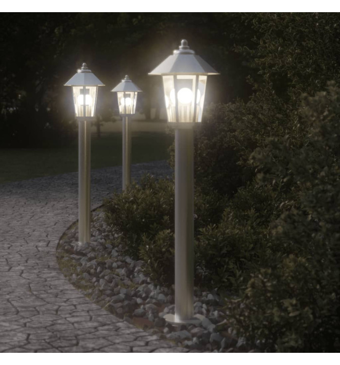 Lampadaires d'extérieur 3 pcs argenté 80 cm acier inoxydable | Mobilier & Déco