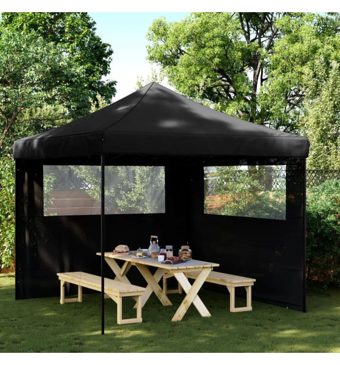 Tente de réception pliable escamotable 2 parois latérales noir | Mobilier & Déco