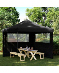 Tente de réception pliable escamotable 2 parois latérales noir | Mobilier & Déco