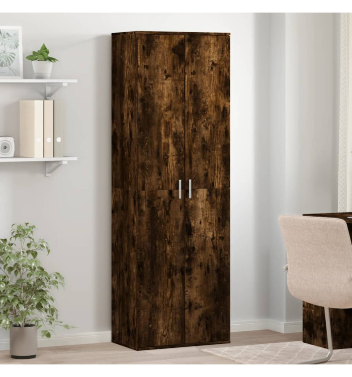 Buffet haut chêne fumé 60x35x180 cm bois d'ingénierie | Mobilier & Déco