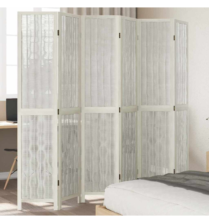 Cloison de séparation 6 panneaux blanc bois de paulownia massif | Mobilier & Déco
