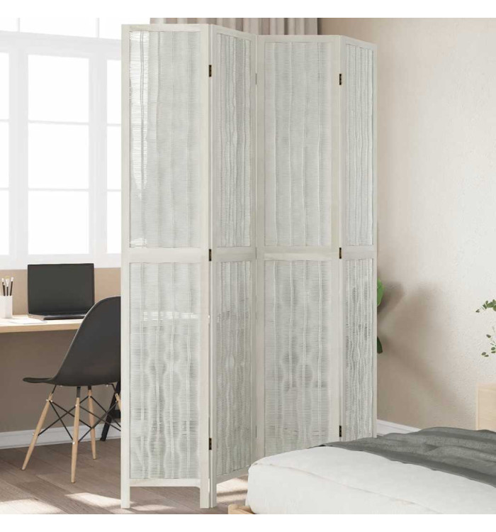 Cloison de séparation 4 panneaux blanc bois de paulownia massif | Mobilier & Déco