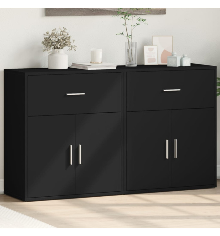 Buffets 2 pcs noir 60x31x70 cm bois d'ingénierie | Mobilier & Déco