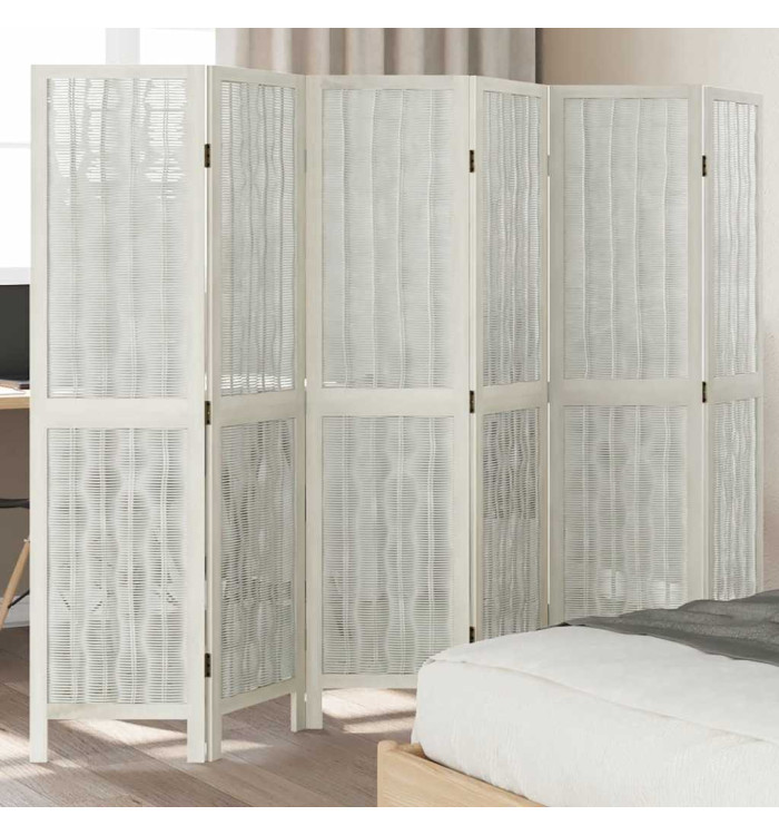Cloison de séparation 6 panneaux blanc bois de paulownia massif | Mobilier & Déco