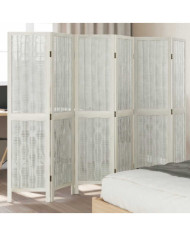 Cloison de séparation 6 panneaux blanc bois de paulownia massif | Mobilier & Déco
