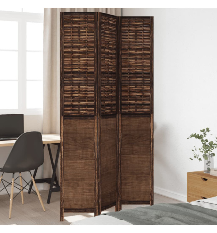 Cloison de séparation 3 panneaux marron foncé paulownia massif | Mobilier & Déco