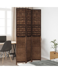 Cloison de séparation 3 panneaux marron foncé paulownia massif | Mobilier & Déco