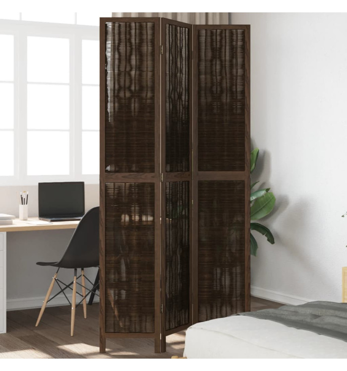 Cloison de séparation 3 panneaux marron foncé paulownia massif | Mobilier & Déco