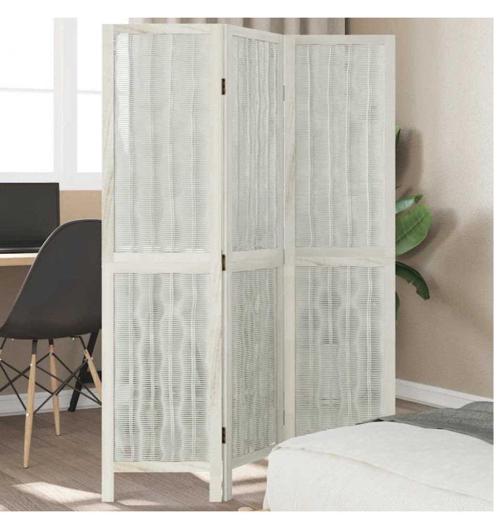 Cloison de séparation 3 panneaux blanc bois de paulownia massif | Mobilier & Déco