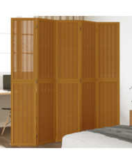 Cloison de séparation 5 panneaux marron bois paulownia massif | Mobilier & Déco