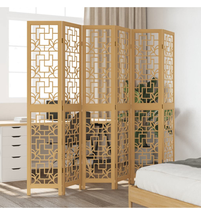 Cloison de séparation 6 panneaux marron bois paulownia massif | Mobilier & Déco