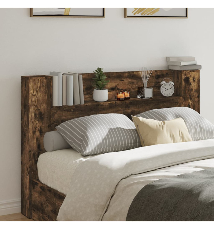 Armoire tête de lit avec LED chêne fumé 160x16,5x103,5 cm | Mobilier & Déco