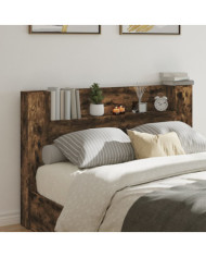 Armoire tête de lit avec LED chêne fumé 160x16,5x103,5 cm | Mobilier & Déco