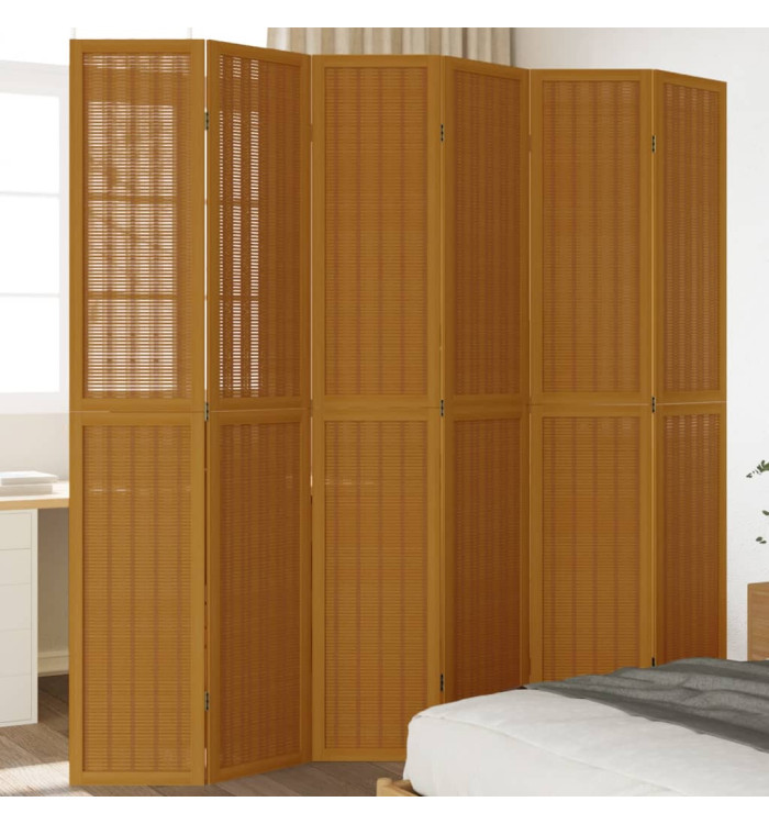 Cloison de séparation 6 panneaux marron bois paulownia massif | Mobilier & Déco