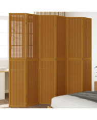 Cloison de séparation 6 panneaux marron bois paulownia massif | Mobilier & Déco