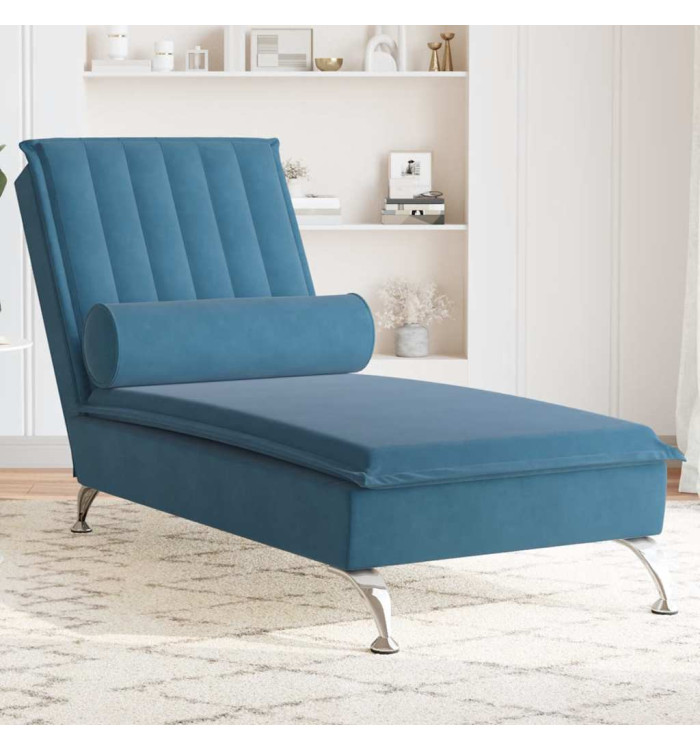 Chaise longue de massage avec traversin bleu velours | Mobilier & Déco