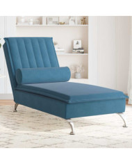 Chaise longue de massage avec traversin bleu velours | Mobilier & Déco