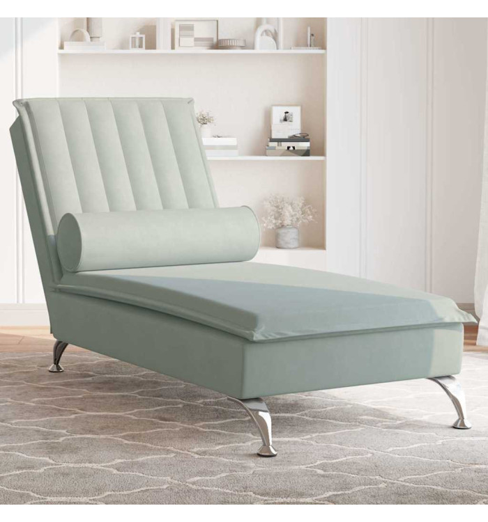Chaise longue de massage avec traversin gris clair velours | Mobilier & Déco