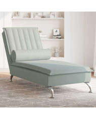 Chaise longue de massage avec traversin gris clair velours | Mobilier & Déco