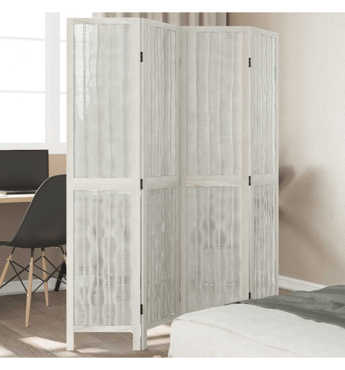 Cloison de séparation 4 panneaux blanc bois de paulownia massif | Mobilier & Déco