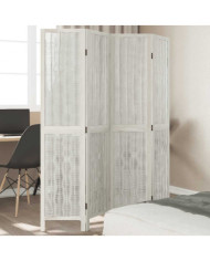 Cloison de séparation 4 panneaux blanc bois de paulownia massif | Mobilier & Déco