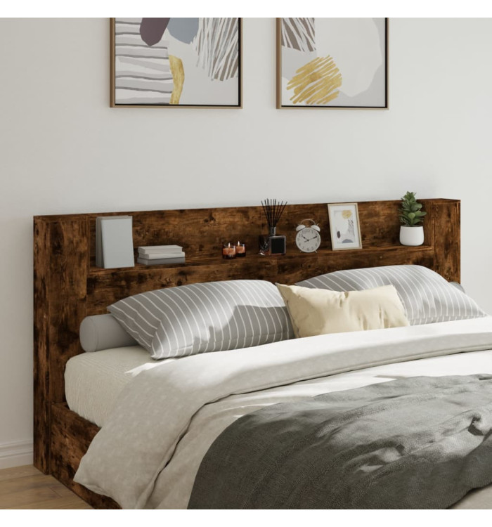 Armoire tête de lit avec LED chêne fumé 220x16,5x103,5 cm | Mobilier & Déco