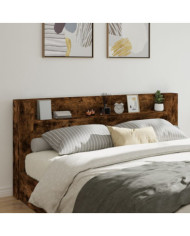 Armoire tête de lit avec LED chêne fumé 220x16,5x103,5 cm | Mobilier & Déco