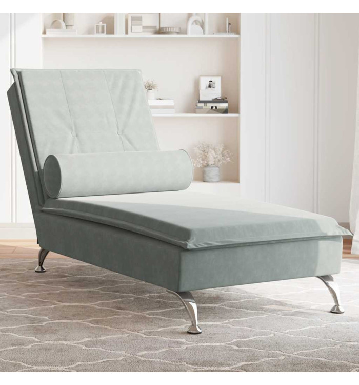 Chaise longue de massage avec traversin gris clair velours | Mobilier & Déco
