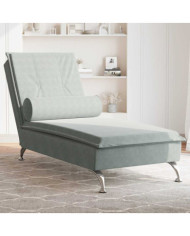 Chaise longue de massage avec traversin gris clair velours | Mobilier & Déco