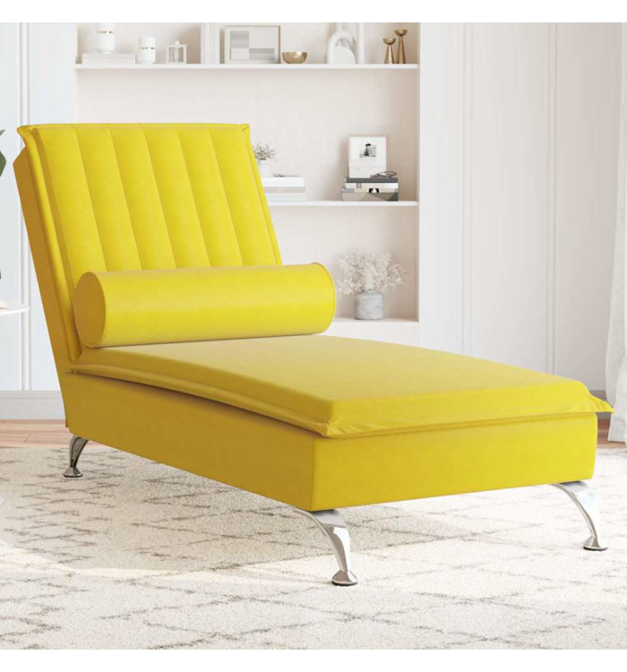 Chaise longue de massage avec traversin jaune velours | Mobilier & Déco