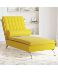 Chaise longue de massage avec traversin jaune velours | Mobilier & Déco
