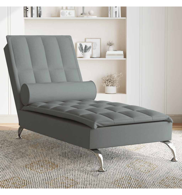 Chaise longue de massage avec traversin gris foncé tissu | Mobilier & Déco