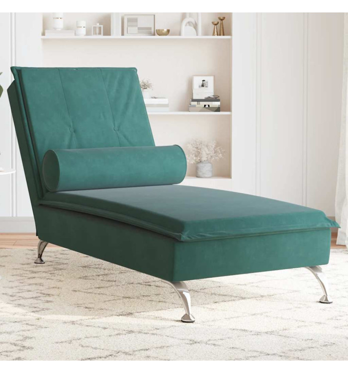 Chaise longue de massage avec traversin vert foncé velours | Mobilier & Déco