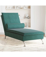 Chaise longue de massage avec traversin vert foncé velours | Mobilier & Déco