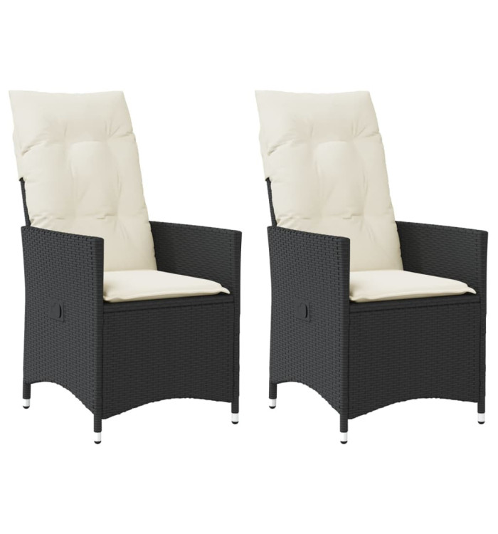Chaises inclinables de jardin lot de 2 et coussins noir rotin | Mobilier & Déco
