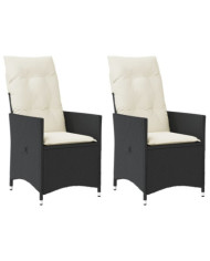 Chaises inclinables de jardin lot de 2 et coussins noir rotin | Mobilier & Déco