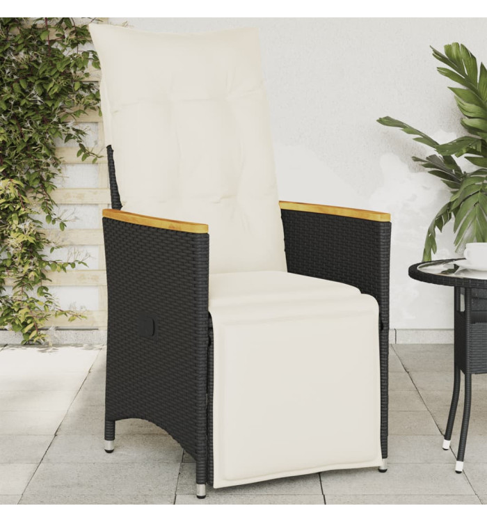 Chaise inclinable de jardin avec coussins noir résine tressée | Mobilier & Déco