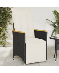 Chaise inclinable de jardin avec coussins noir résine tressée | Mobilier & Déco