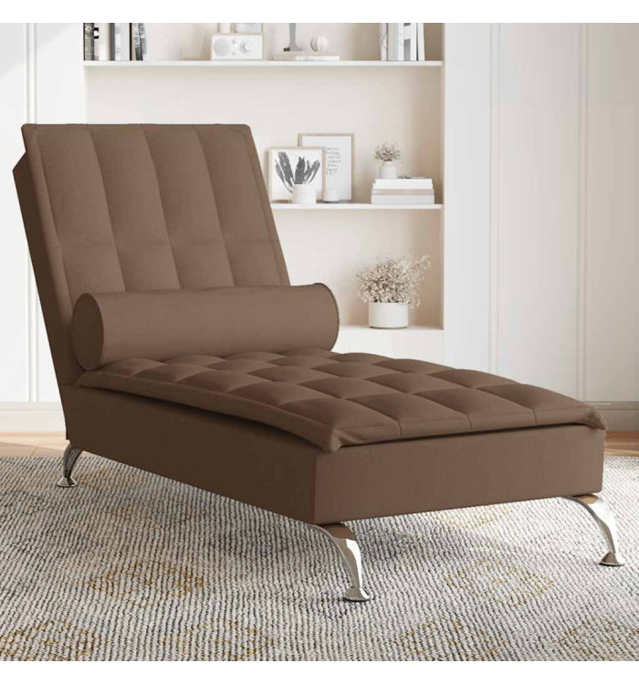 Chaise longue de massage avec traversin marron tissu | Mobilier & Déco