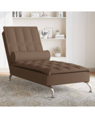 Chaise longue de massage avec traversin marron tissu | Mobilier & Déco