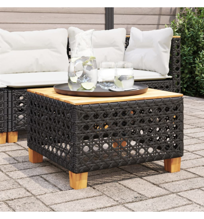 Table de jardin noir 55x55x36 cm résine tressée et bois acacia | Mobilier & Déco