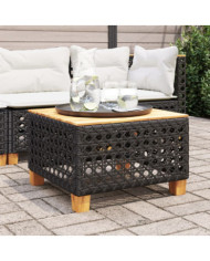 Table de jardin noir 55x55x36 cm résine tressée et bois acacia | Mobilier & Déco