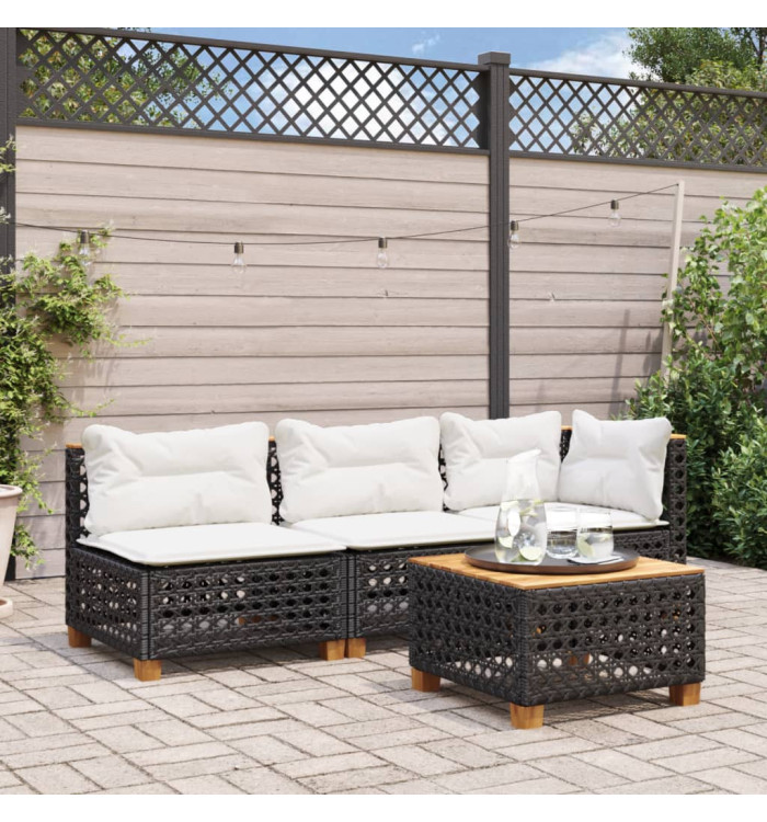Canapé de jardin avec coussins 3 places noir résine tressée | Mobilier & Déco