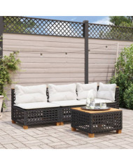 Canapé de jardin avec coussins 3 places noir résine tressée | Mobilier & Déco
