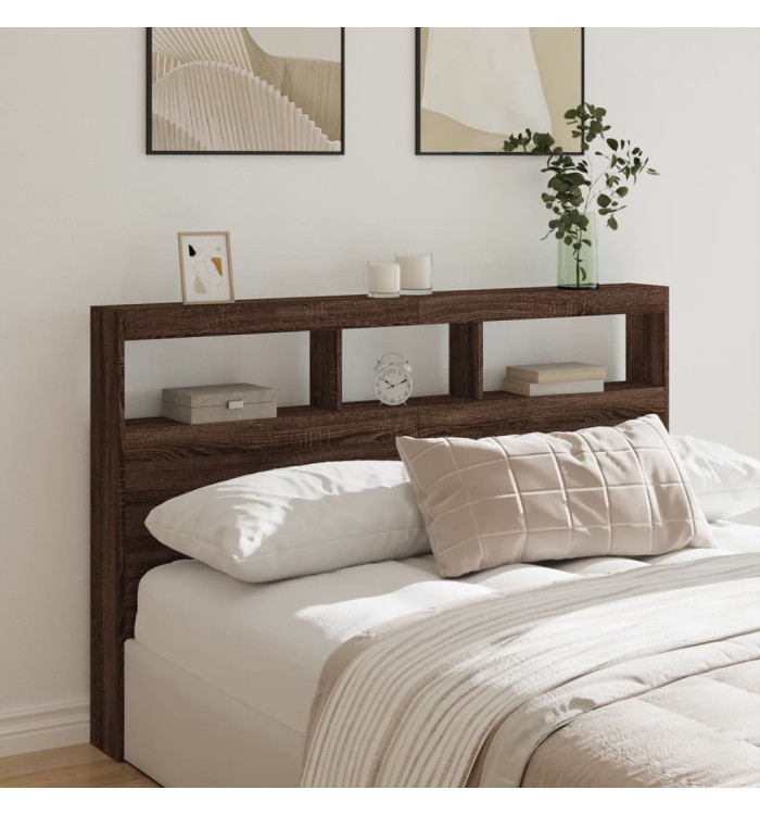 Armoire tête de lit avec LED chêne marron 160x17x102 cm | Mobilier & Déco