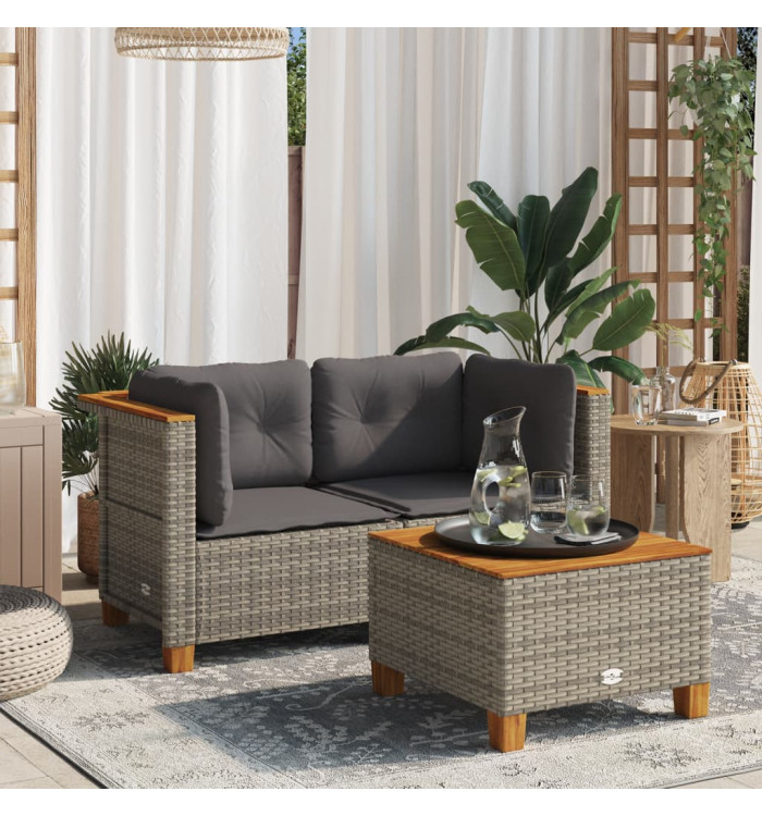 Canapés d'angle de jardin et coussins 2 pcs gris résine tressée | Mobilier & Déco