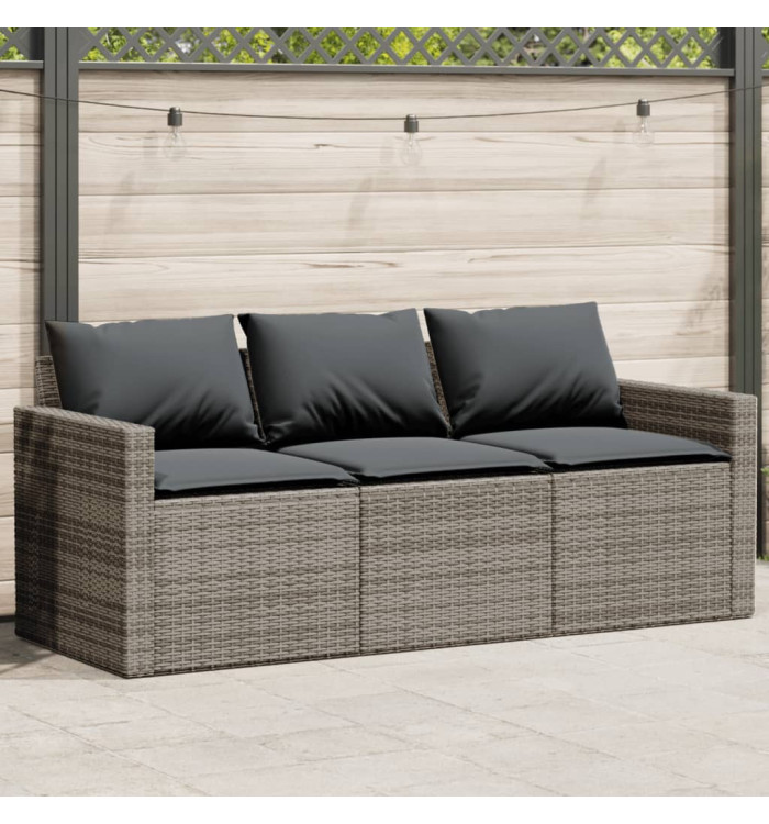 Canapé de jardin avec coussins 3 places gris résine tressée | Mobilier & Déco
