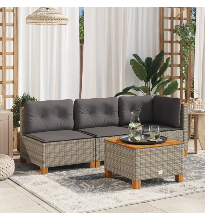 Canapé d'angle de jardin avec coussins gris résine tressée | Mobilier & Déco