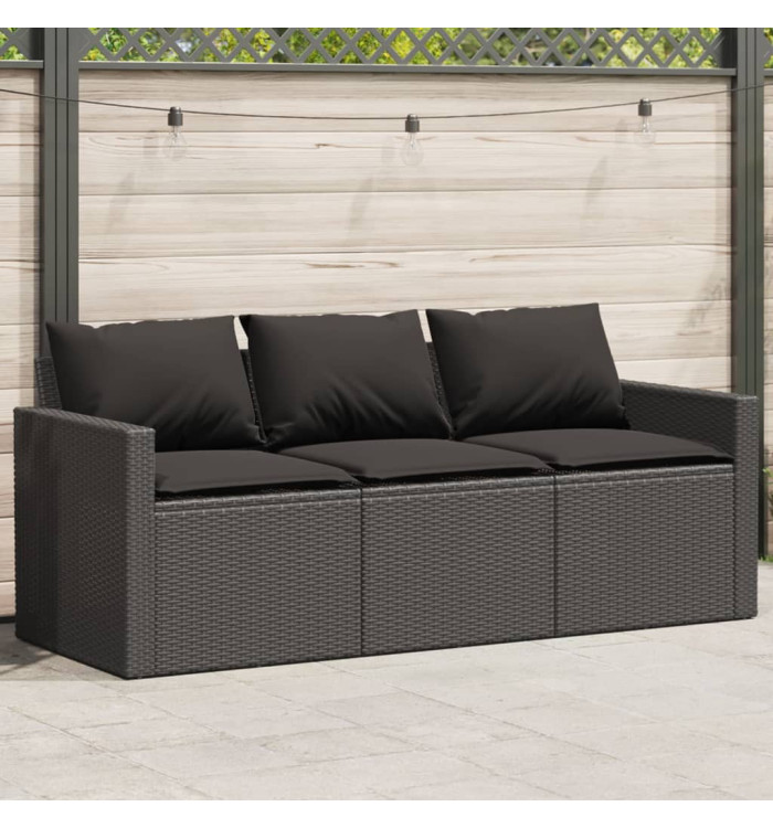 Canapé de jardin avec coussins 3 places noir résine tressée | Mobilier & Déco